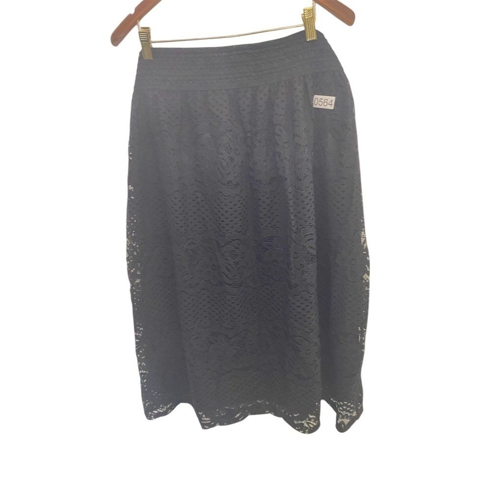 Cato Skirt Womens XL Black Floral Lace Overlay Midi Elasticโ Waist Pull-On